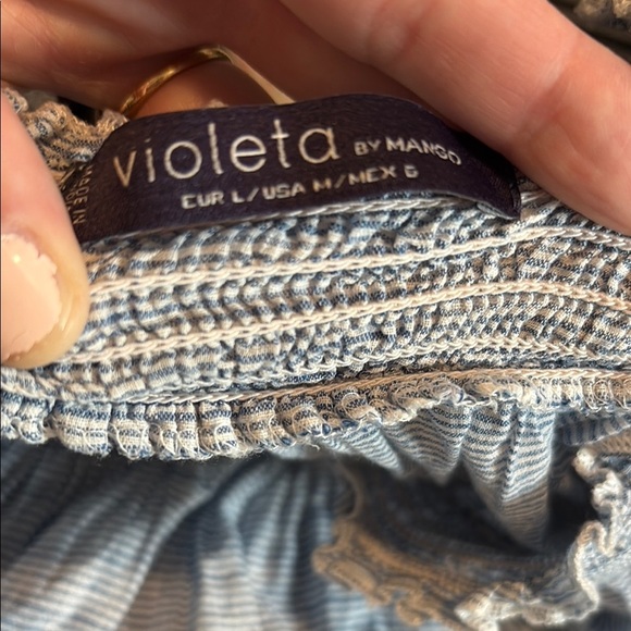 Mango Size medium blue and white striped off shoulder Blouse - Picture 7 of 7